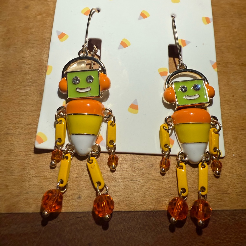 Robot Candy Corn Dangle Earrings New